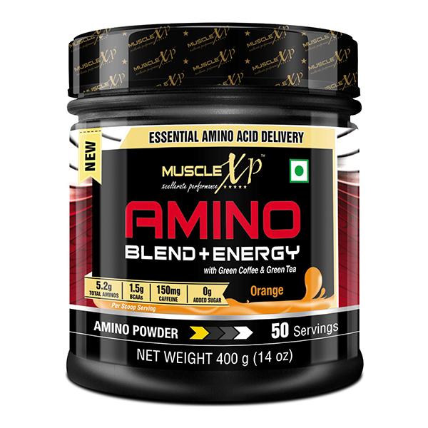 MuscleXP Amino Blend & Energy Powder - Orange Flavour 400 gm + Shaker 1's - Whey Proteins