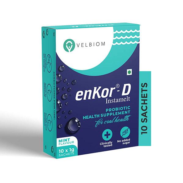Velbiom Enkor D Instamelt Probiotic Sachet - Mint (10's X 1 gm) - Digestive Health