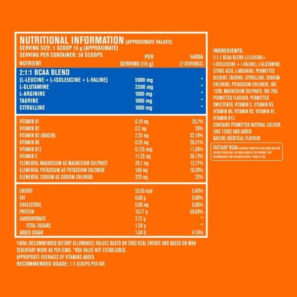 Fast&Up BCAA Powder  - Cola Flavour 450 gm - Bcaa Supplements