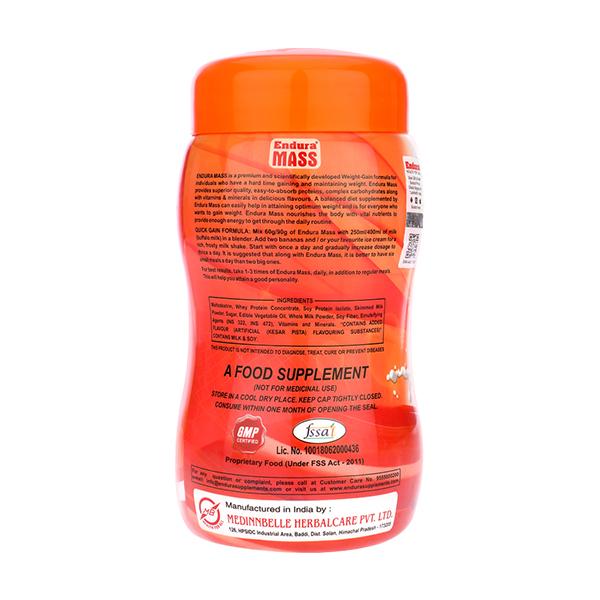 Endura Mass Weight Gain Powder - Kesar Pista Flavour 500 gm - Weight Gain