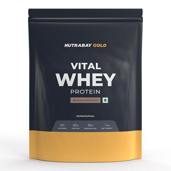 Netmeds | Nutrabay Gold Vital Whey Protein Powder - Belgian Chocolate 1 kg