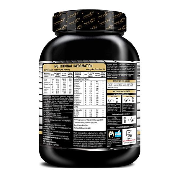 MuscleXP Beginner's Protein Powder - Double Chocolate Flavour 1 kg + Shaker 1's - Whey Proteins