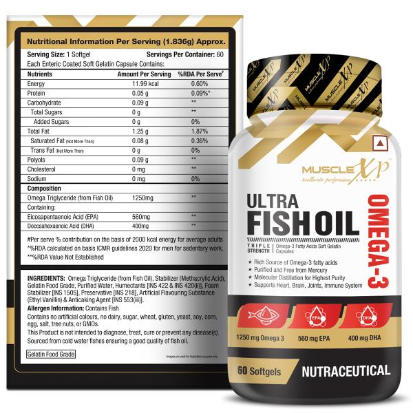 MuscleXP Ultra Fish Oil Triple Strength Omega 3 Capsule 60's - Omega Fish Oil Fatty Acids