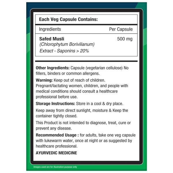 NourishVitals Safed Musli 500 mg Veg Capsule 60's - Herbal Dietary Supplement