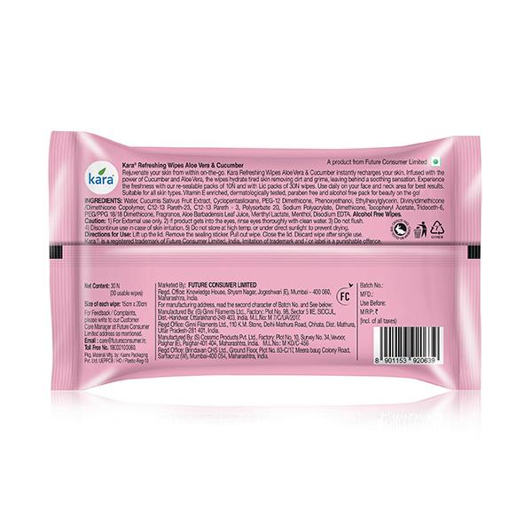 Kara Refreshing Face Wipes - Aloe Vera & Cucumber 30's - Facial Wipes & Tissues