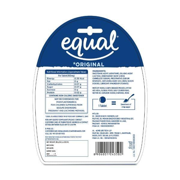 Equal Original Low Calorie Sweetener Tablets 300's - Sugar Substitute