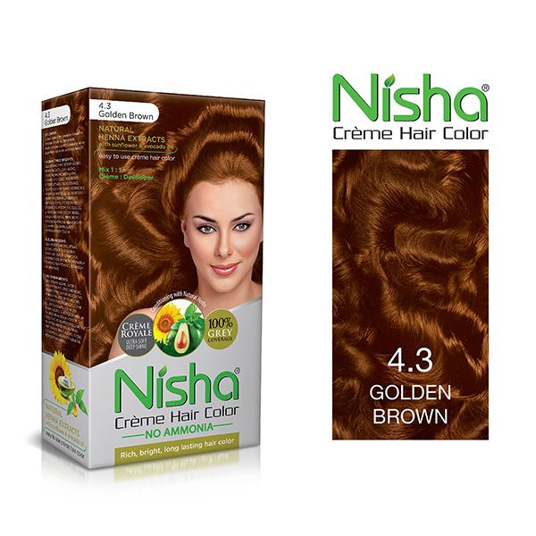 Nisha Creme Hair Color - 4.3 Golden Brown 60 gm - Crème