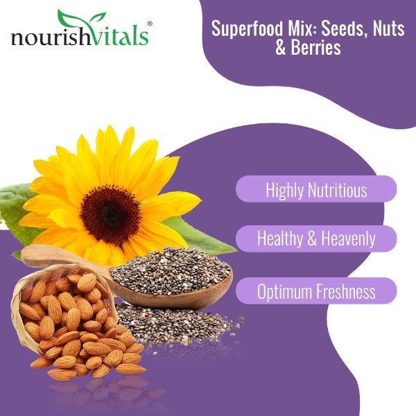 NourishVitals Superfood Seeds Nuts & Berries Mix 200 gm - Nutritional Bars