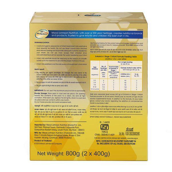 Enfamil Infant Formula - A+ Stage 1 (0 - 6 Months) 800 gm - Baby And Infant Supplements
