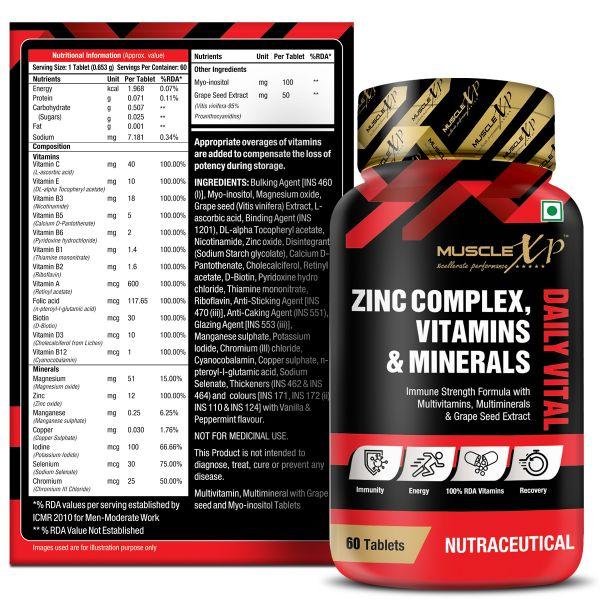 MuscleXP Zinc Complex Vitamins & Minerals Daily Vital Tablet 60's - Calcium And Minerals