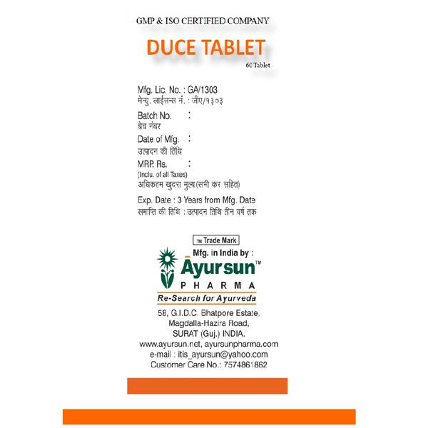 Ayursun Duce Tablet 60's - Speciality Medicines