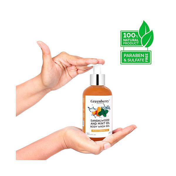 Greenberry Organics Body Wash Gel - Sandalwood & Mint Oil 200 ml - Shower Gels & Body Wash