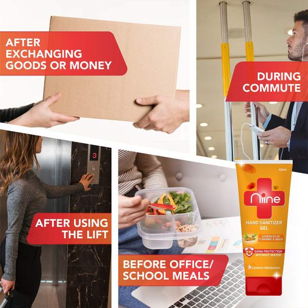 Niine Hand Sanitizer Gel - Turmeric & Neem (Pack of 6 x 100 ml) - Hand Sanitizer