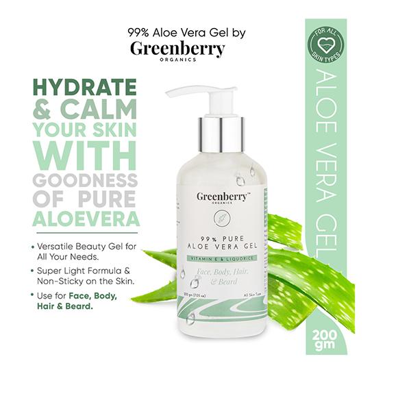 Greenberry Organics 99% Pure Aloe Vera Hair and Body Gel 200 gm - Lotions & Creams