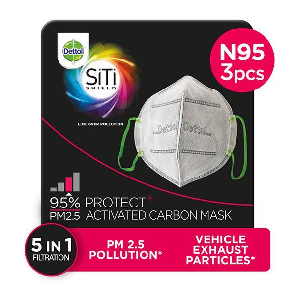 Dettol Siti Shield Air-Pollution Mask - Carbon Activated (Pack of 3) - Face Masks