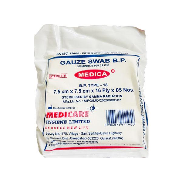 Netmeds | Medica Gauze Swab (7.5 cm x 7.5 cm x 16 Ply) 5's