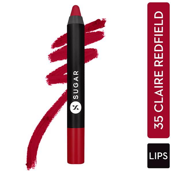 Netmeds | SUGAR Cosmetics Matte As Hell Crayon Lipstick - 35 Claire Redfield (Pure red) 2.8 gm