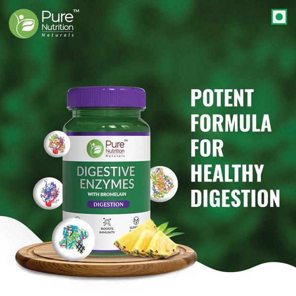 Pure Nutrition Digestive Enzymes with Bromelain 840 mg Veg Capsule 60's - Digestive Health