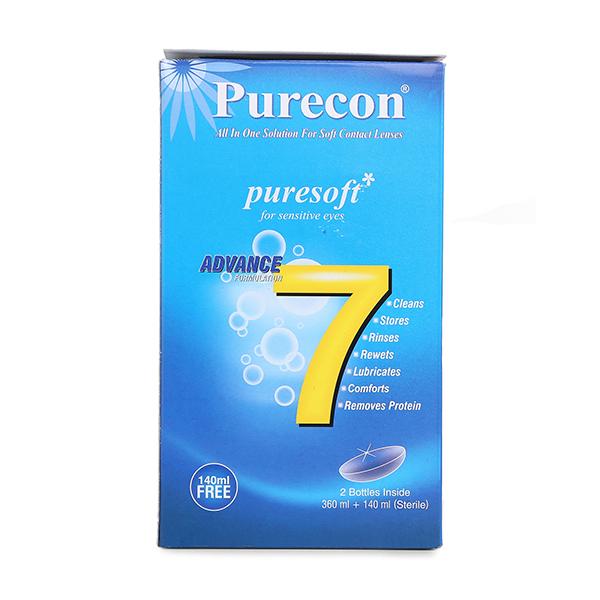 Purecon Puresoft Soft Contact Lens Solution for Sensitive Eyes (360 ml + 140 ml) - Lens Solution