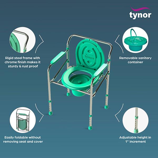 Tynor Commode Chair (UN) (L 35) - Silver - Wheelchairs & Walking Sticks