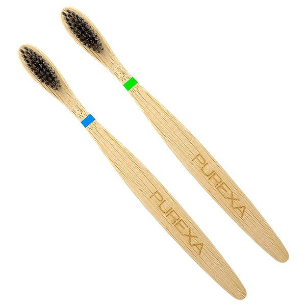 Netmeds | Purexa Biodegradable Bamboo Soft Toothbrush - Charcoal (Pack of 2)