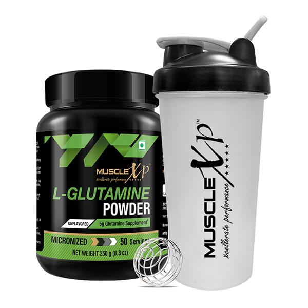 Netmeds | MuscleXP Micronized L-Glutamine Powder - Unflavored 250 gm + Shaker 1's