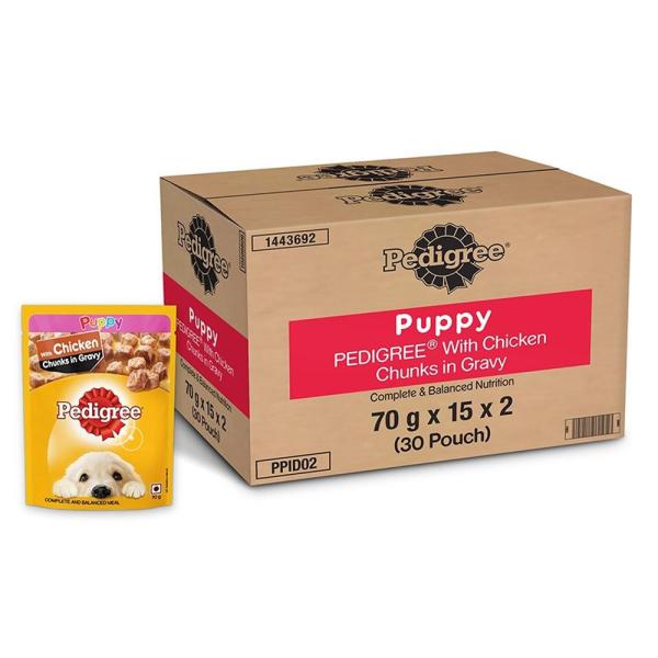 Netmeds | Pedigree Puppy Chicken Chunks in Gravy (Pack of 70gm x 30) 2100 gm