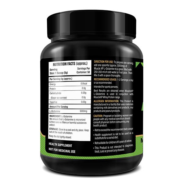 MuscleXP Micronized L-Glutamine Powder - Unflavored 250 gm + Shaker 1's - Whey Proteins
