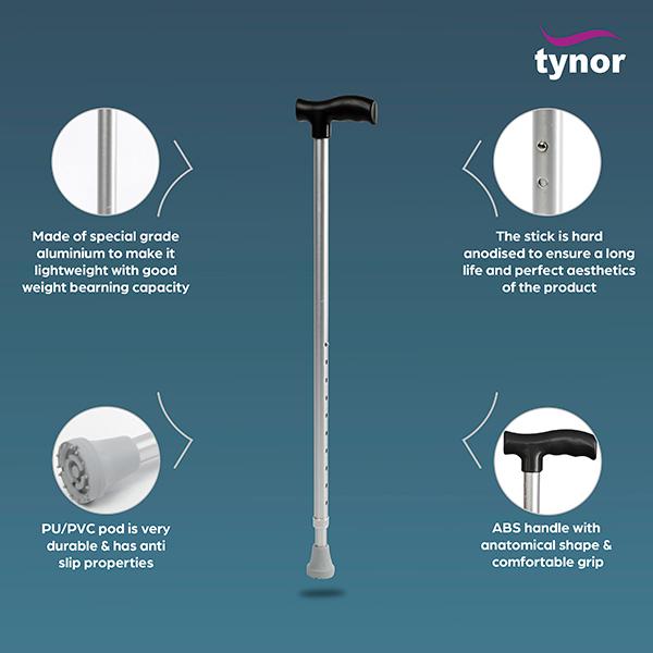 Tynor Walking Stick L Type Universal L08 Golden 1's - Wheelchairs & Walking Sticks