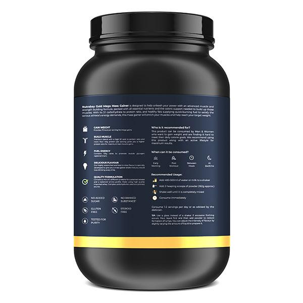 Nutrabay Gold Mega Mass Gainer Powder - Vanilla Ice Cream 1 kg - Weight Gain