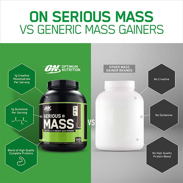 Optimum Nutrition (ON) Serious Mass Powder - Vanilla Flavour 3 lb - Workout Essentials