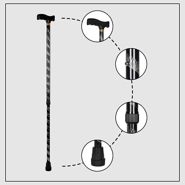 Paxmax Premium Aluminum L Type Walking Stick - Black Carving - Wheelchairs & Walking Sticks