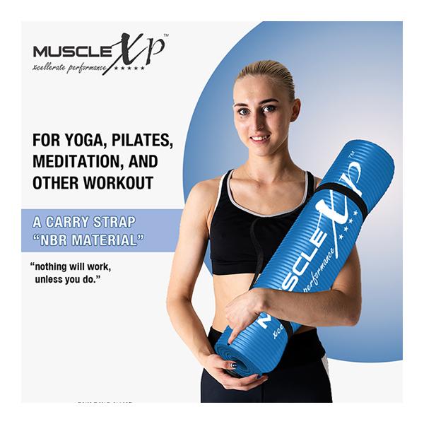 MuscleXP (10 mm) Thick NBR Material Yoga Mat - (Blue) 1's - Workout Essentials