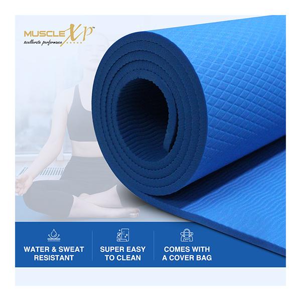 MuscleXP Yoga Mat with Cover Bag - Blue 1's - Workout Essentials