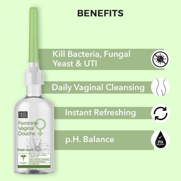 SheNeed Feminine Vaginal Douche-Fresh Scent- With Ph-3.5. Daily Vaginal Cleansing And Protection From UTI, Fungus & Yeast 133 ml - Intimate Care