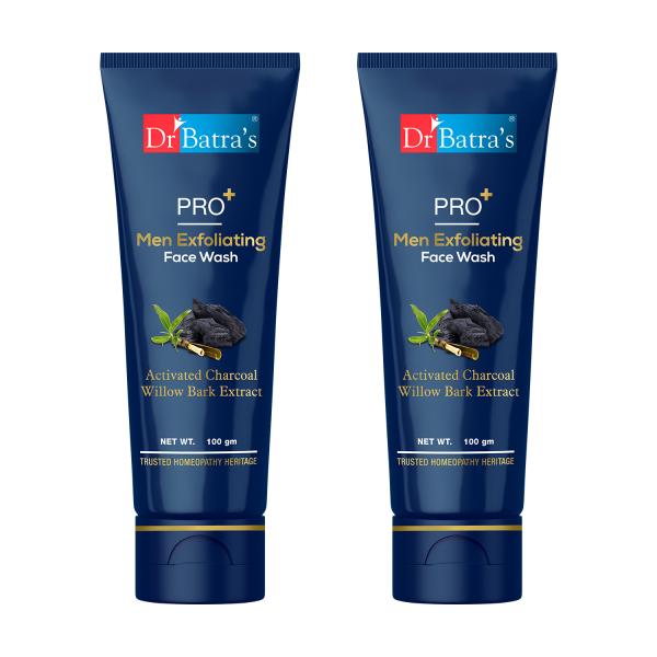 Netmeds | Dr Batra's Pro+ Men Exfoliating Face Wash - Activated Charcoal & Willow Bark Extract (Pack of 2 x 100 gm) 1's