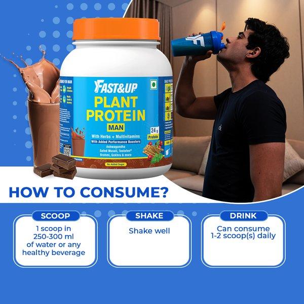 Fast&Up Plant Protein Powder for Men - Chocolate Flavour 1000 gm - Sexual Care