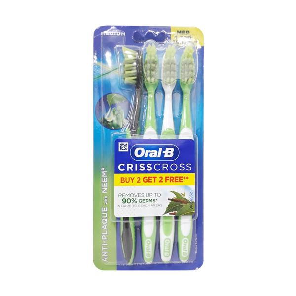 Netmeds | Oral-B CrissCross Anti-Plaque with Neem Toothbrush - Medium (Buy 2 Get 2 Free)