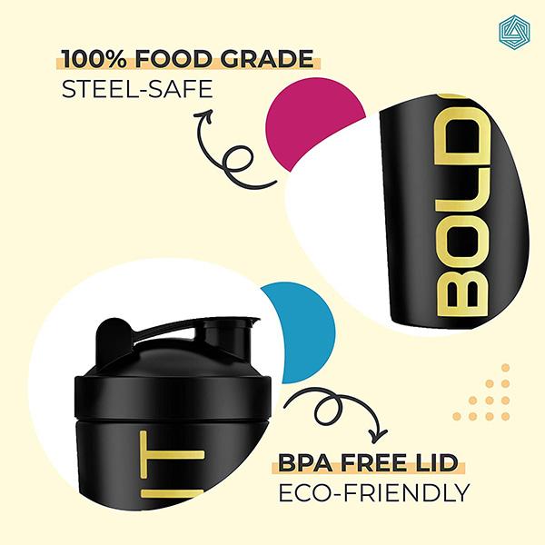 Boldfit Steel Shaker Bottle -Black 1's - Workout Essentials