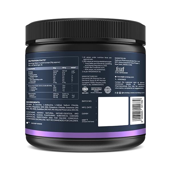 Nutrabay Pro 8.1.1 BCAA + Electrolytes - Guava Punch 250 gm - Bcaa Supplements