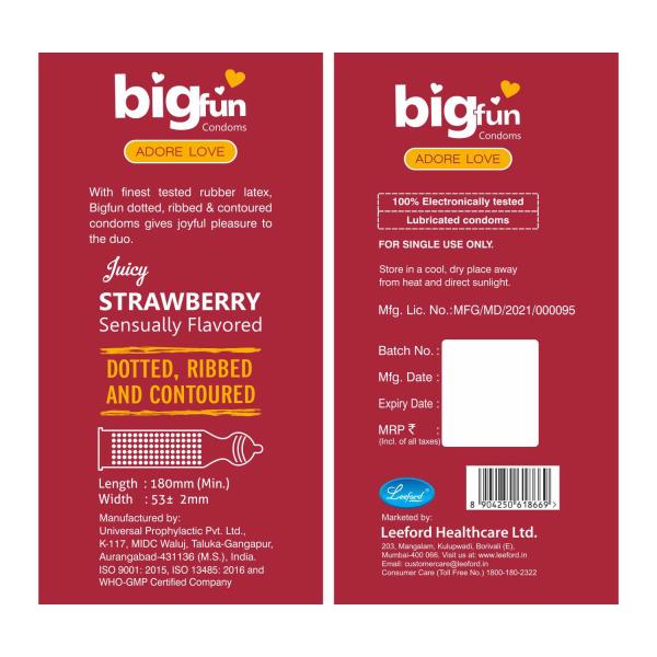 Bigfun Condoms - Juicy Strawberry 10's - Plain/Flavoured Condoms