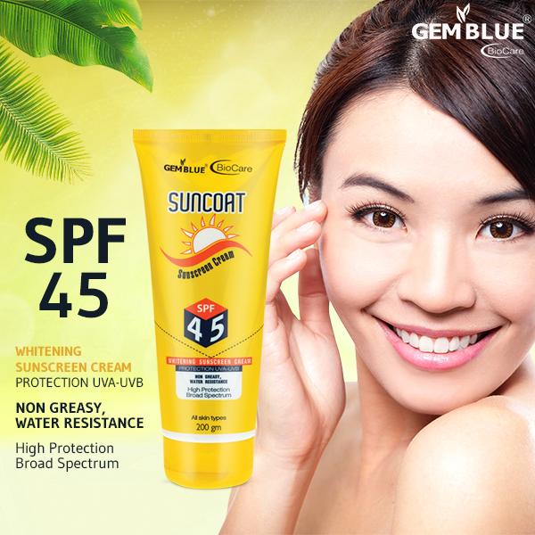 Gemblue Biocare Suncoat SPF45 Sunscreen Cream 200 ml - Body Sunscreen