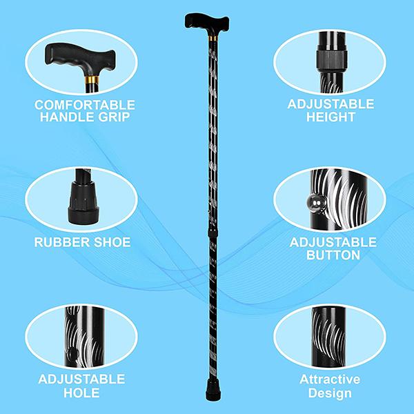 Paxmax Premium Aluminum L Type Walking Stick - Black Carving - Wheelchairs & Walking Sticks