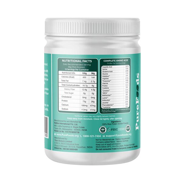 PureFoods PF Rice Protein Powder - Unflavoured 360 gm - Protein Drink