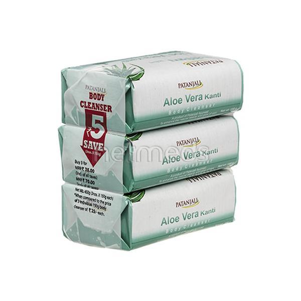 Patanjali Body Cleanser - Aloevera Kanti (Pack of 3 x 150 gm) - Soaps