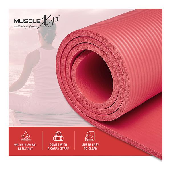 MuscleXP (10 mm) Thick NBR Material Yoga Mat - (Red) 1's - Workout Essentials