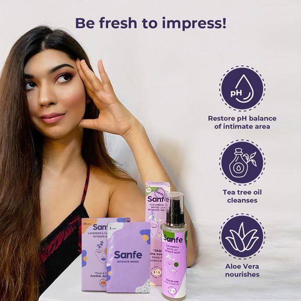 Sanfe Worry Free Set (Reusable Menstrual Cup - Medium and Intimate Wash - Cucumber & White Lily 100 ml) - Menstrual Cups