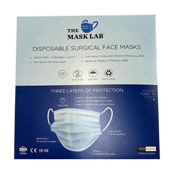 The Mask Lab Disposable Surgical 3 Ply Face Masks (Pack of 100) - Face Mask