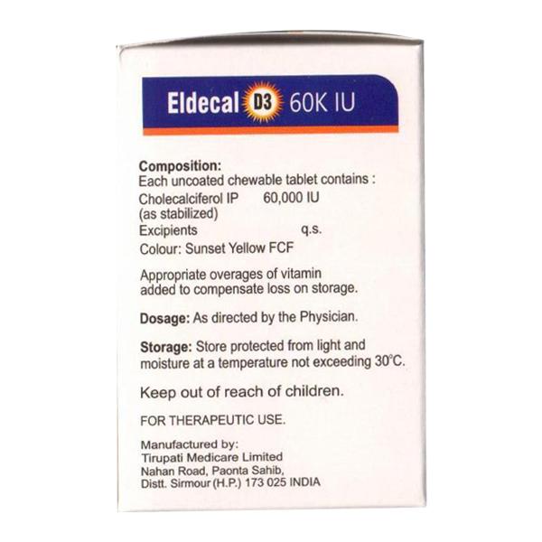 ELDECAL D3 60K IU ORANGE FLAVOUR SUGAR FREE Chewable Tablet 4's - Supplements-Vit