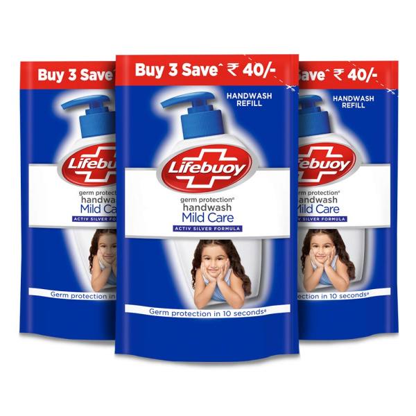 Netmeds | Lifebuoy Mild Care Germ Protection Hand Wash Refill (Pack of 3 x 185 ml)